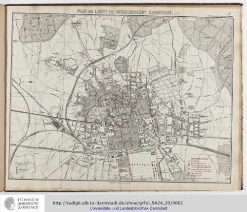 Plan der Haupt- und Residenzstadt Darmstadt / nach amtlichen Quellen bearb. von F. Heberer