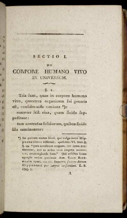 Sectio I. De Corpore Humano Vivo in universum