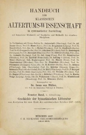Geschichte der byzantinischen Litteratur : von Justinian bis zum Ende des oströmischen Reiches (527 - 1453)