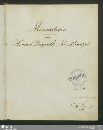 Mineralogie - XVII 500 8. : vorgetragen von Herrn Bergrath Breithaupt