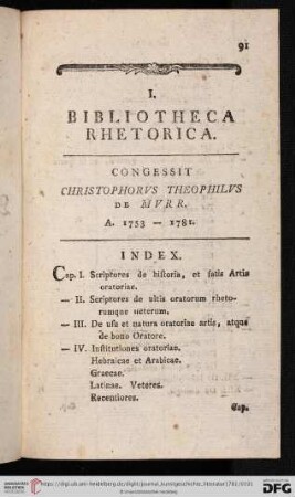 I. Bibliotheca Rhetorica
