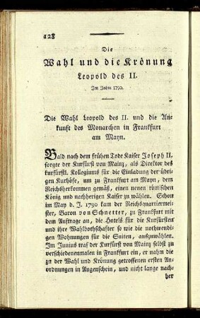 Die Wahl und die Krönung Leopold des II. Im Jahre 1790.