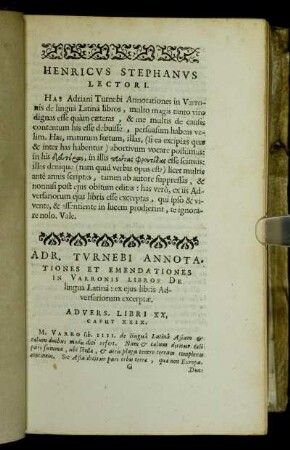 Adr. Turnebi Annotationes Et Emendationes In Varronis Libros De lingua Latina: ex eius libris Adversariorum excerptæ.