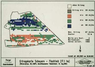 Ertragskarte Scheyern - Flachfeld (17.1 ha) (Winterweizen; SEL-DGPS, Durchflussmeter 'Daniavision', 12. Aug. 1991)