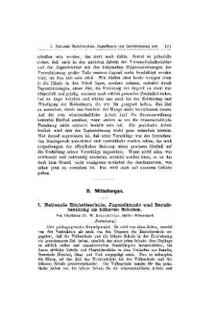 Nationale Einheitsschule, Jugendkunde und Berufsberatung an höheren Schulen : (Fortsetzung) ; [Mitteilungen]