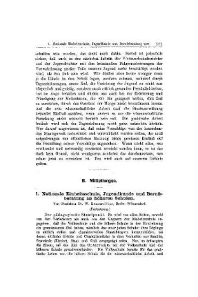 Nationale Einheitsschule, Jugendkunde und Berufsberatung an höheren Schulen : (Fortsetzung) ; [Mitteilungen]