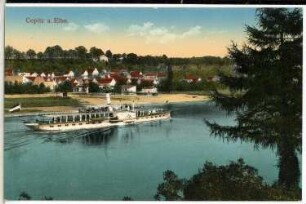 Copitz. Copitz mit Elbe und Dampfer