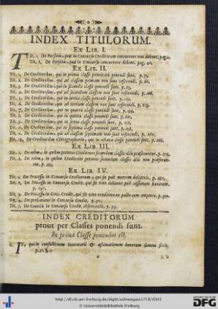 Index Creditorum prout per Classes ponendi sunt.