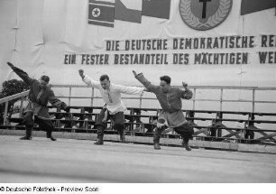 Tänzer in Tracht auf einer Bühne bei einer Veranstaltung anlässlich des Tags der Republik