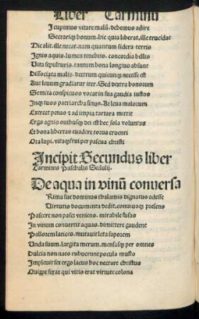 Incipit Secundus liber Carminis Paschalis Sedulii.