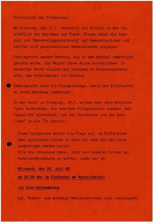 Flugschrift: Chronologie der Ereignisse, 1989