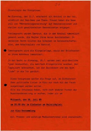 Flugschrift: Chronologie der Ereignisse,               1989