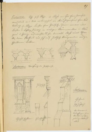 Kirche, Krevese Kirche, Seehausen: Details (aus: Skizzen- und Fotoalbum 9)