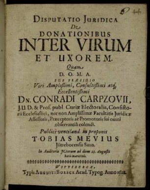 Disputatio Iuridica De Donationibus Inter Virum Et Uxorem