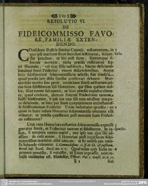 Resolutio VI. Fideicommisso Favore, Familiae, Extendendo