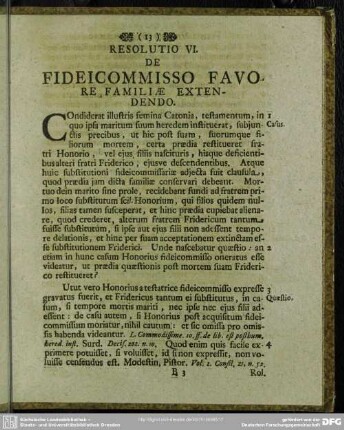 Resolutio VI. Fideicommisso Favore, Familiae, Extendendo