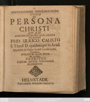 Disputationum Theologicarum Nona De Persona Christi