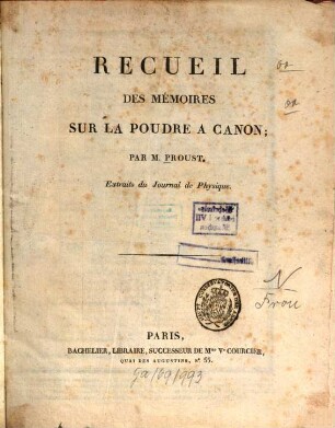 Recueil des mémoires sur la poudre à canon