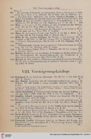 VIII. Versteigerungskataloge (Nr. 1011 - 1047)