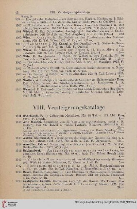 VIII. Versteigerungskataloge (Nr. 1011 - 1047)