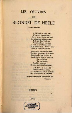Les oeuvres de Blondel de Néele