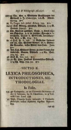 Sectio II. Lexica Philosophica, Introductiones, Methodologiae.