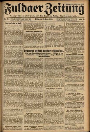 Erste Ausgabe vom Mittwoch, den 13. September 1933.