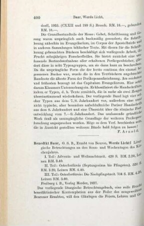 400-401 [Rezension] Baur, Benedikt, Werde Licht!