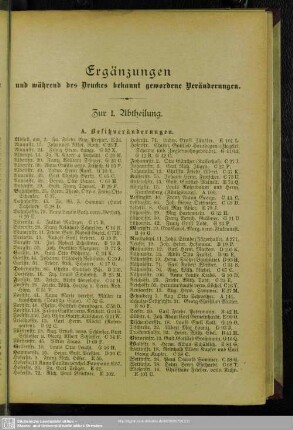 Ergänzungen und während des Druckes bekannt gewordene Veränderungen