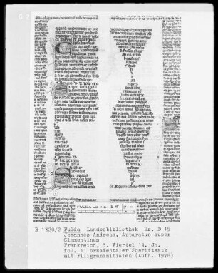 Johannes Andreae, Apparatus super Clementinas — Ornamentaler Schriftsatz mit Initialen C, S und S, Folio 11recto
