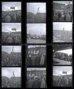 Schwarz-Weiß-Negative mit Aufnahmen von Mai-Demonstrationen 1948 in Berlin Unter den Linden