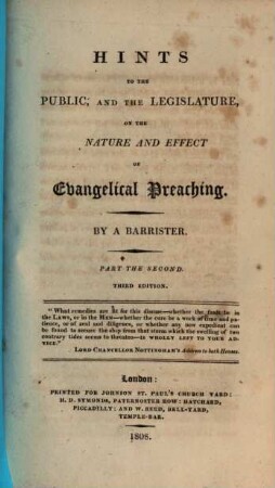 Hints to the public and the legislature, on the nature and effect of evangelical preaching, 2