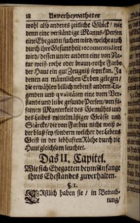 Das II. Capitel. Wie sich Ehegatten beym Anfange ihres Ehestandes zuverhalten.