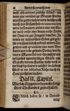 Das II. Capitel. Wie sich Ehegatten beym Anfange ihres Ehestandes zuverhalten.