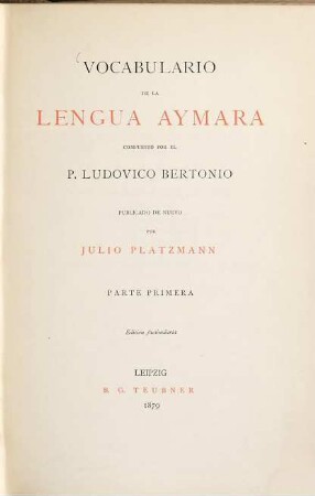 Vocabulario de la lengua aymara, 1