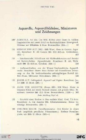 Aquarelle, Aquarellbildnisse, Miniaturen und Zeichnungen (Nr. 109-169)