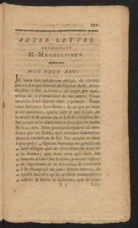 Autre Lettre Concernant M. Mendelssohn