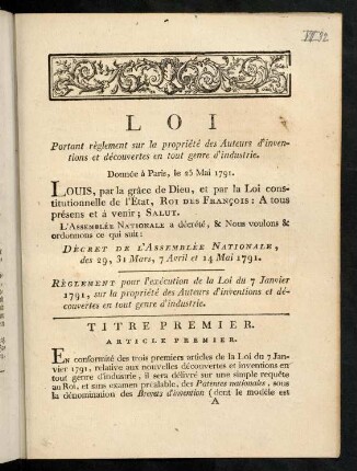 1-12, Loi [...]. Donnée à Paris, le 25. Mai 1791.