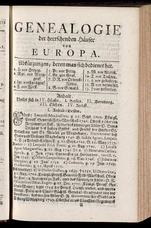 Genealogie der herrschenden Häuser von Europa.