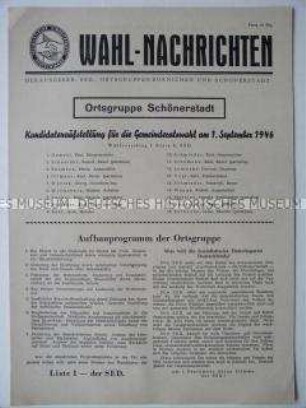 Wahlzeitung der SED-Ortsgruppen Börnichen und Schönerstadt zu den Gemeindewahlen 1946