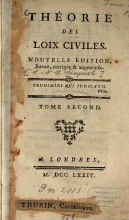 Théorie des loix civiles : (ou Principes fondamentaux de la société). 2. - 302 S.