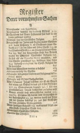 Register Derer vornehmsten Sachen