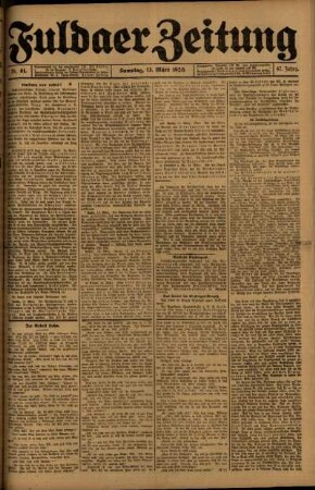 Erste Ausgabe vom Samstag, den 13. März 1920.