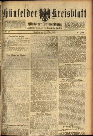 Ausgabe vom Samstag, den 11. März 1922.