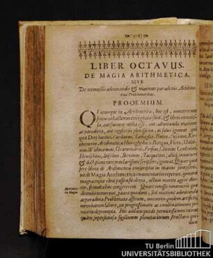 Liber Octavus. De Magia Arithmetica, Sive De nonnullis admirandis & maxime paradoxis Arithmeticae Problematibus.