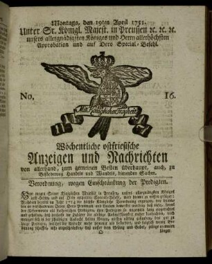No. 16. Montags, den 19ten April 1751.
