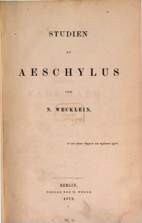 Studien zu Aeschylus