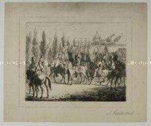 Begegnung russischer und sächsischer Truppen nach dem Einzug der Braunschweiger in Dresden 1809