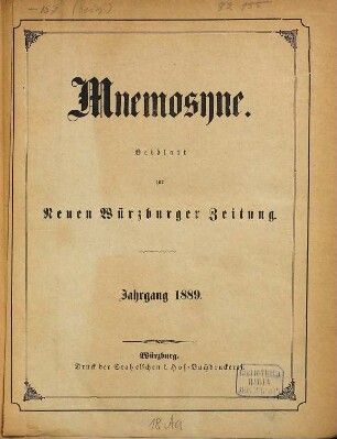 Mnemosyne. 1889