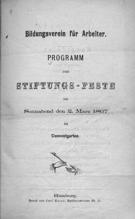1867: Programm // ... Stiftungs-Fest des Bildungs-Vereins für Arbeiter in Hamburg ...